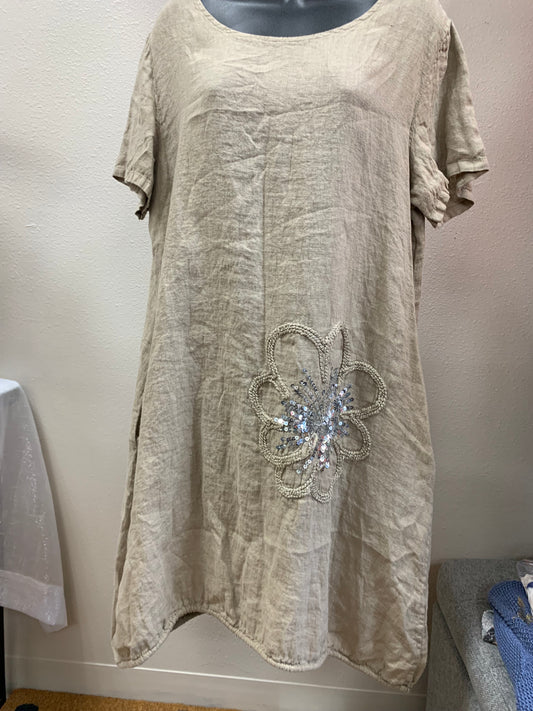 ONE SIZE SHORT SLV CASUAL LINEN TUNIC DRESS