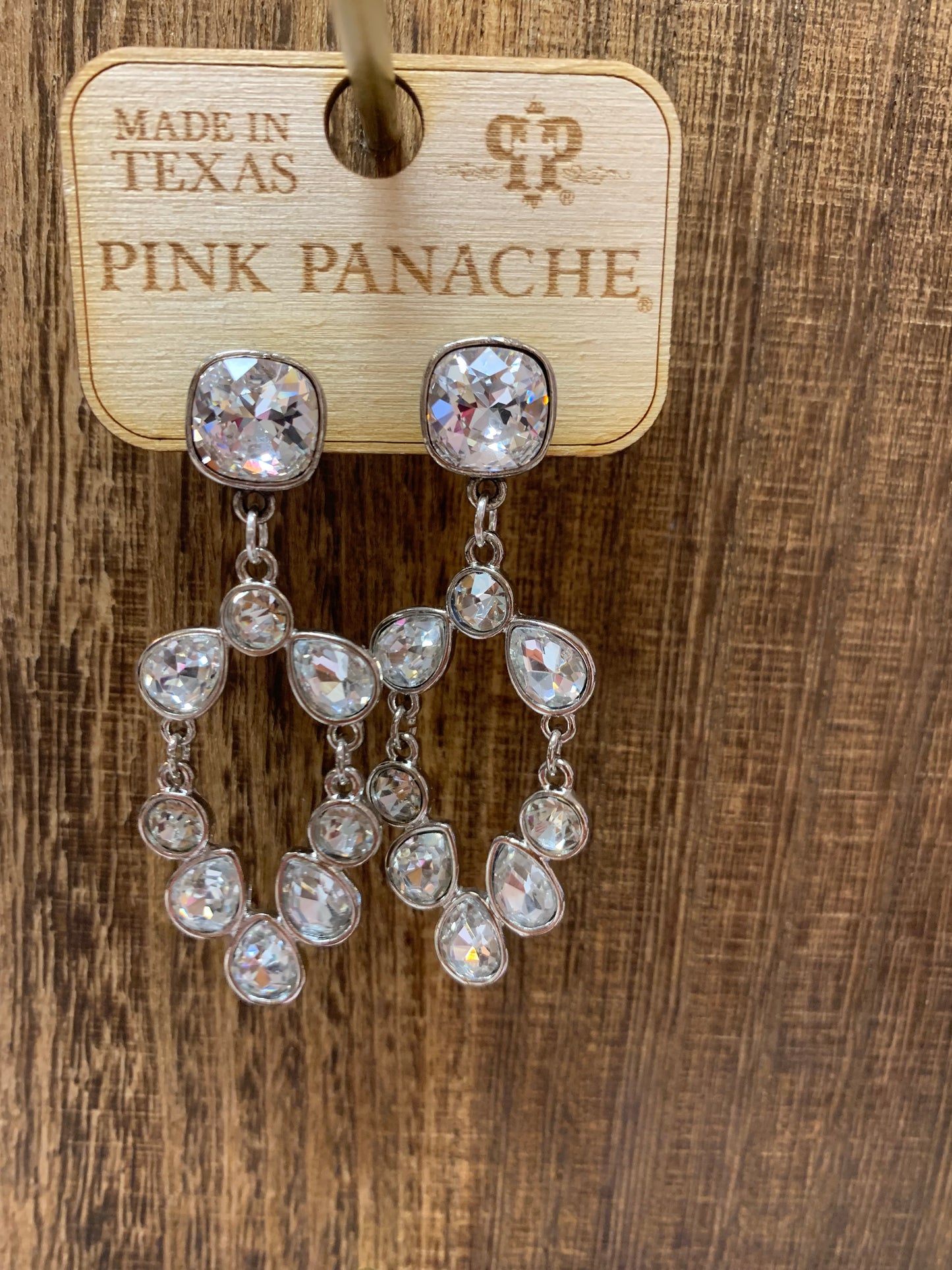 PINK P RHINESTONE STUD ER W/TEARDROP DANGLE