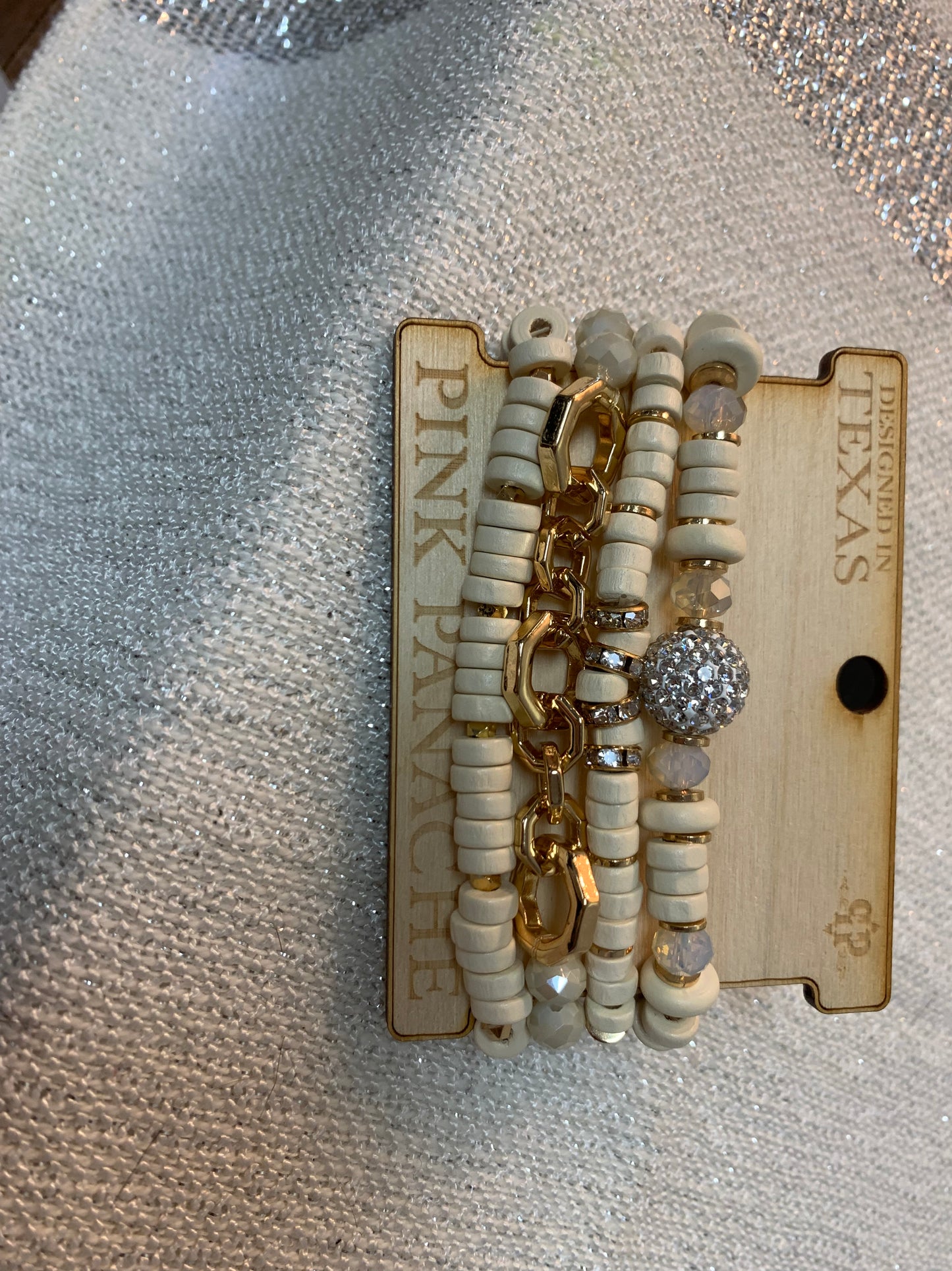 PINK P 4 STRAND STRETCH BRACELET WITH GOLD TONES