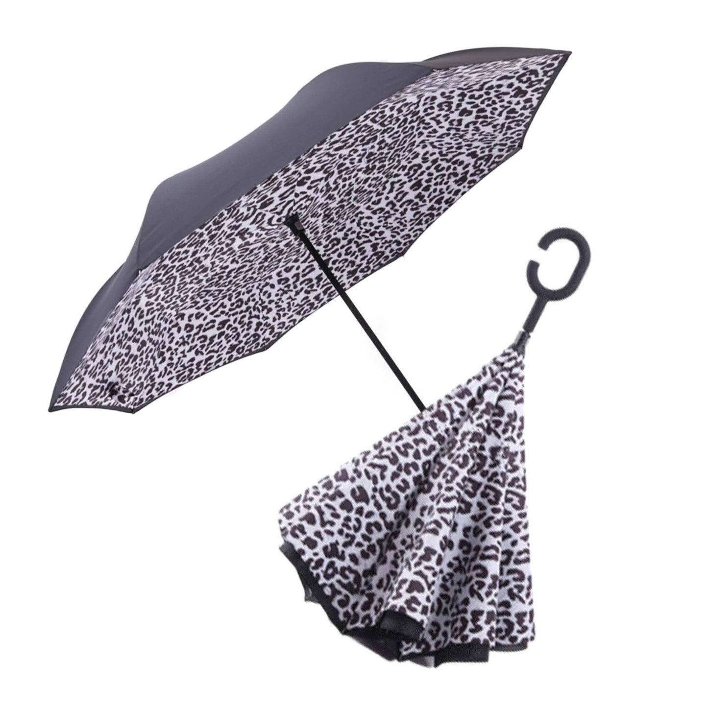 BLK/WHITE ANIMAL PRINT REVERSE UMBRELLA