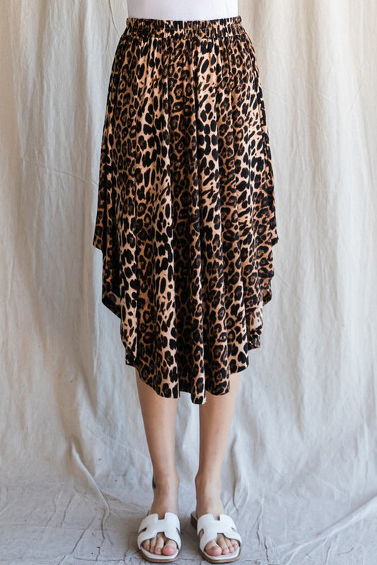 LEO PRINT MIDI SKIRT ELASTIC WAIST