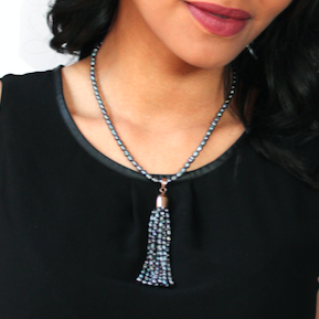 CHARCOAL PEARL TASSEL 10-WAY NECKLACE ACCESSORY