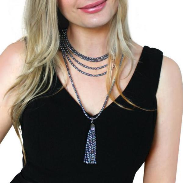 CHARCOAL PEARL TASSEL 10-WAY NECKLACE ACCESSORY