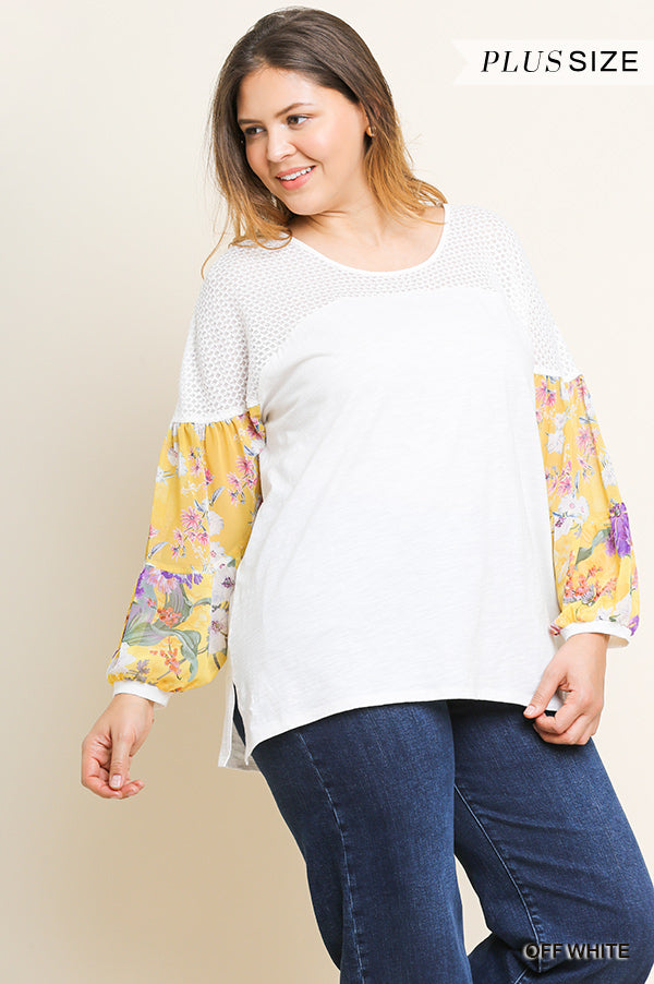 FLORAL PUFF PRINT SLEEVE TOP