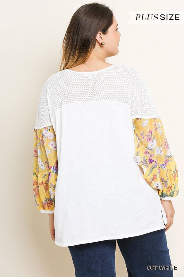FLORAL PUFF PRINT SLEEVE TOP